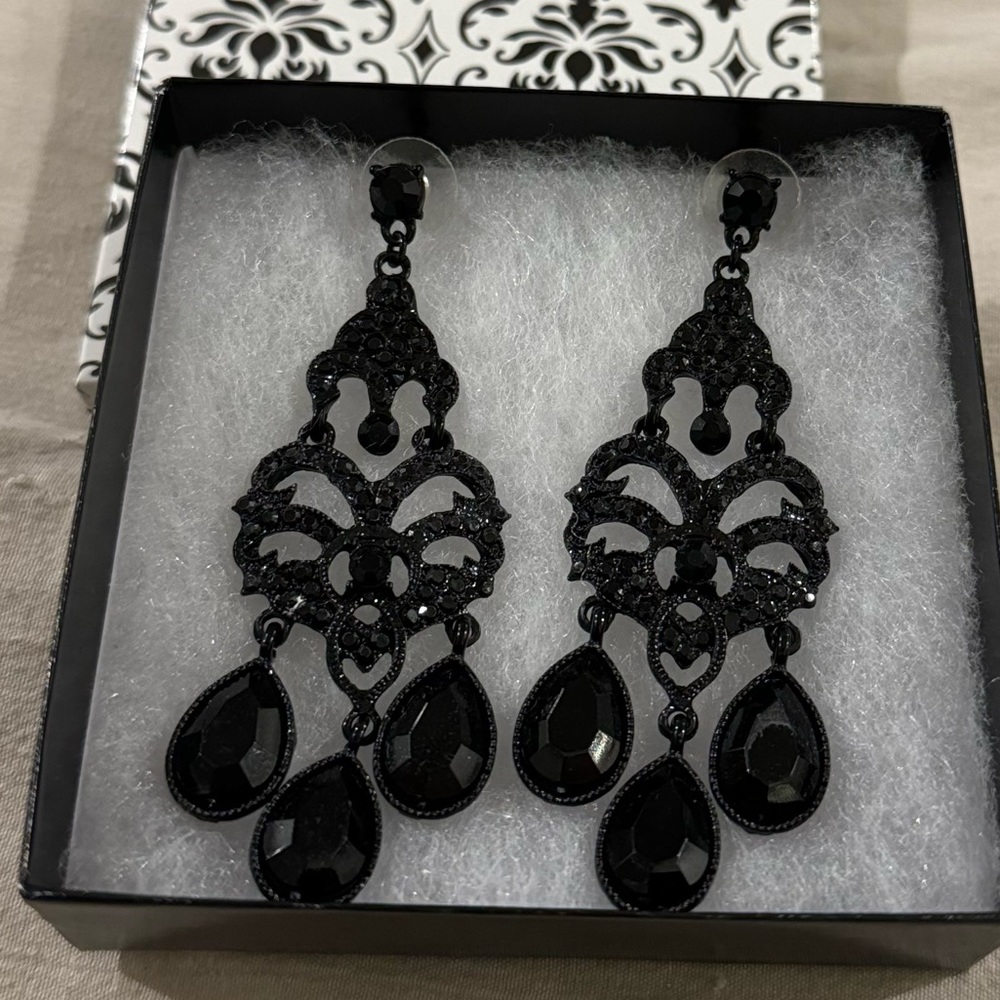 Black Crystal Drop Earrings